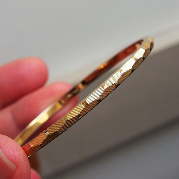 Classy Shiny Etched Gold-Tone Monet Bangle - Picture 3 of 4
